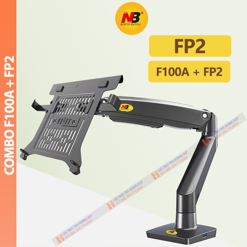 COMBO / Giá Treo Màn Hình NB F100A - Kèm Kẹp Đỡ Laptop FP2 10 - 17 Inch Chính Hãng NB