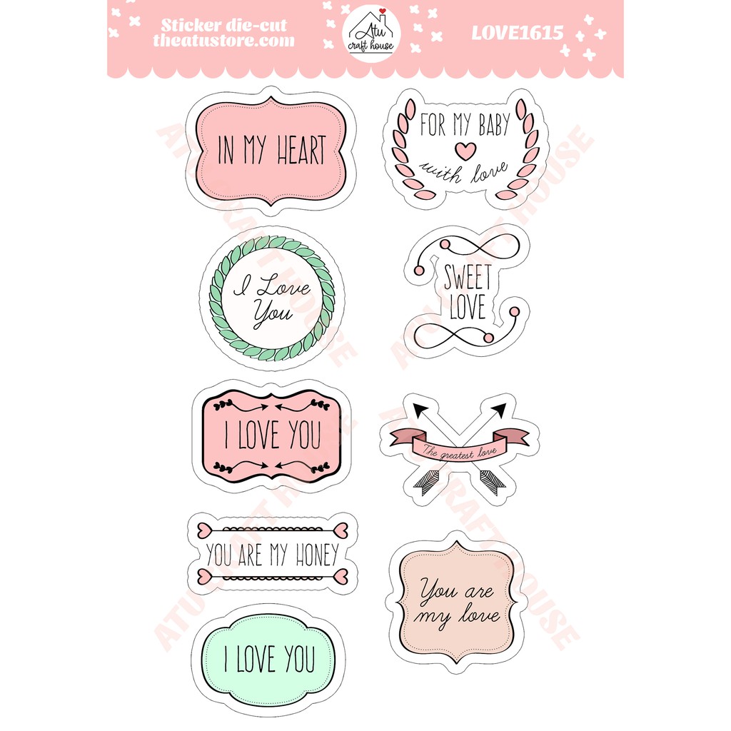 LOVE - Sticker die-cut - Sticker cắt rời - Nguyên liệu làm Scrapbook Handmade