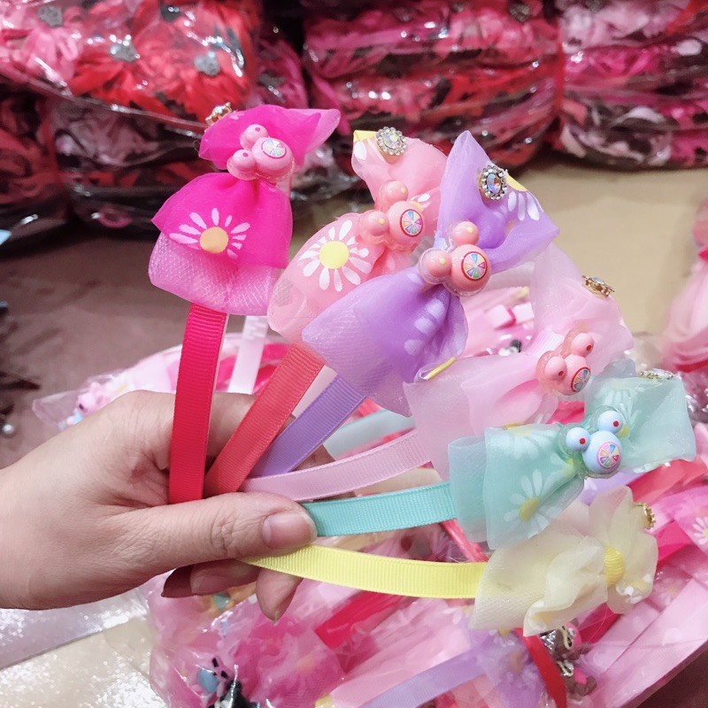 Sỉ 10 cài tóc nơ ren gắn các hoạ tiết hình thú xinh xắn cho các bé