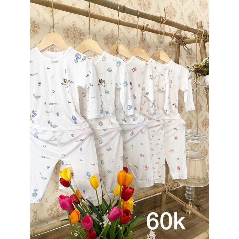 Bộ Quần Áo Dài Sơ Sinh Unchi Vải Petit Mềm Mát Khuy Giữa