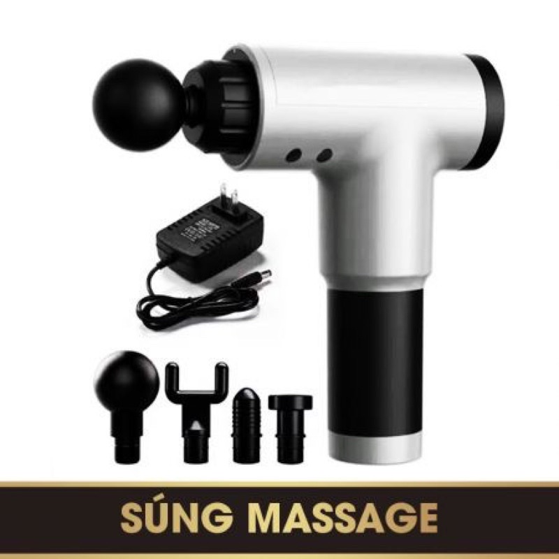 Súng Massage Cầm Tay 4 Đầu 6 Chế Độ, Máy massage cầm tay mini đấm lưng mát xa trị liệu cổ vai gáy mat xa toàn thân MSCB
