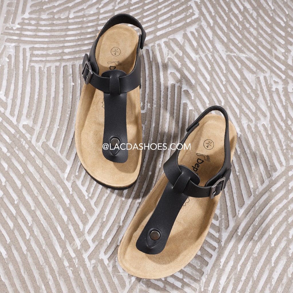 Giày sandals kẹp ngón birken đế trấu da pu