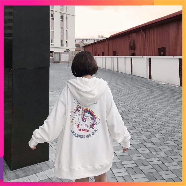 ( Giá Xưởng ) Áo KHOÁC HOODIE dáng rộng - Unicorn màu trắng ( Áo thun Dsquared2 )