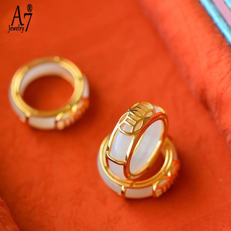 Nhẫn Mạ Vàng 18K Đính Đá A7Jade Cho Nam Nữ