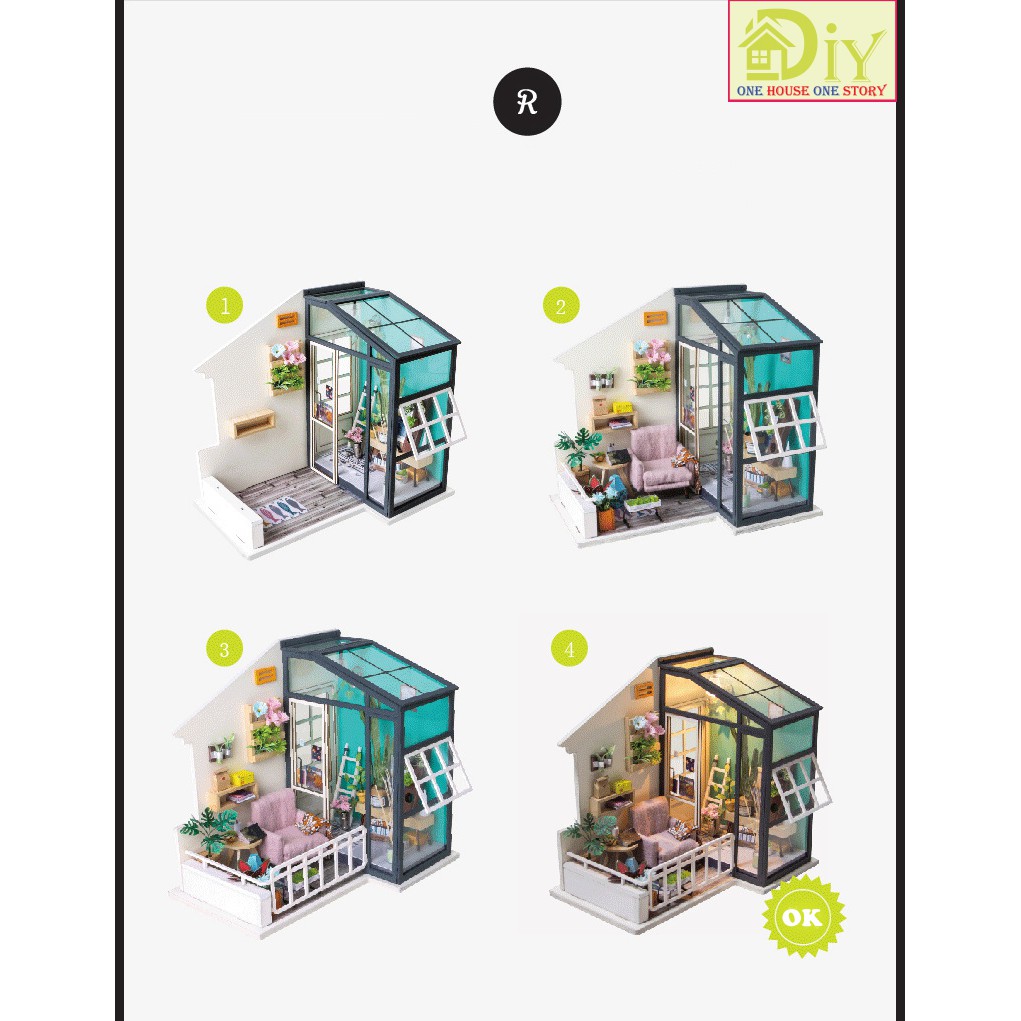 Nhà búp bê tự lắp ráp bằng gỗ DIY BALCONY DAYDREAMING mã DGM05   - Quà tặng giáng sinh tự làm