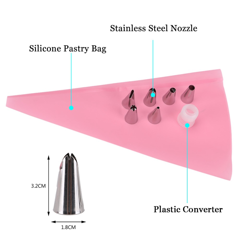 Bộ 6 đui bắt kem bằng thép không gỉ kèm chốt giữ và túi bắt silicon