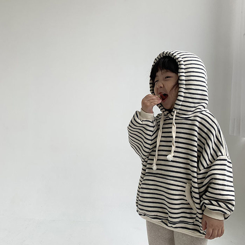 Áo hoodie sọc ngang phong cách dễ thương cho bé trai và bé gái