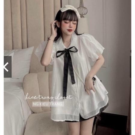 Áo sơ mi trắng nữ 2 lớp kiểu dáng babydoll phối ren cổ nơ A627 SUTANO | WebRaoVat - webraovat.net.vn