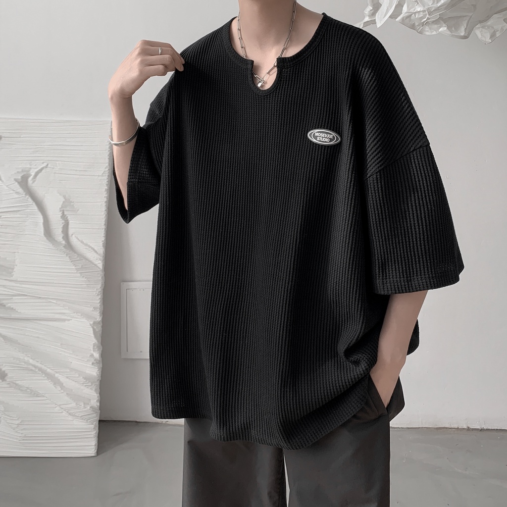 Áo Thun Tay Ngắn Cổ Chữ V Thời Trang Phong Cách Hàn Quốc Cho Nam/ Nữ