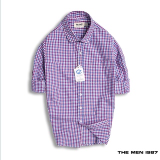 Áo Sơ Mi Họa Tiết Caro Xanh Tím The Men 1987 Cổ Bẻ Có Túi, Dáng Vừa