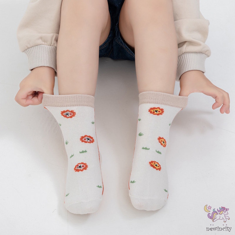 Set 5 Đôi Tất Cotton Dài Trung Bình Chống Trượt Chống Rơi Phong Cách Hàn Quốc Cho Bé