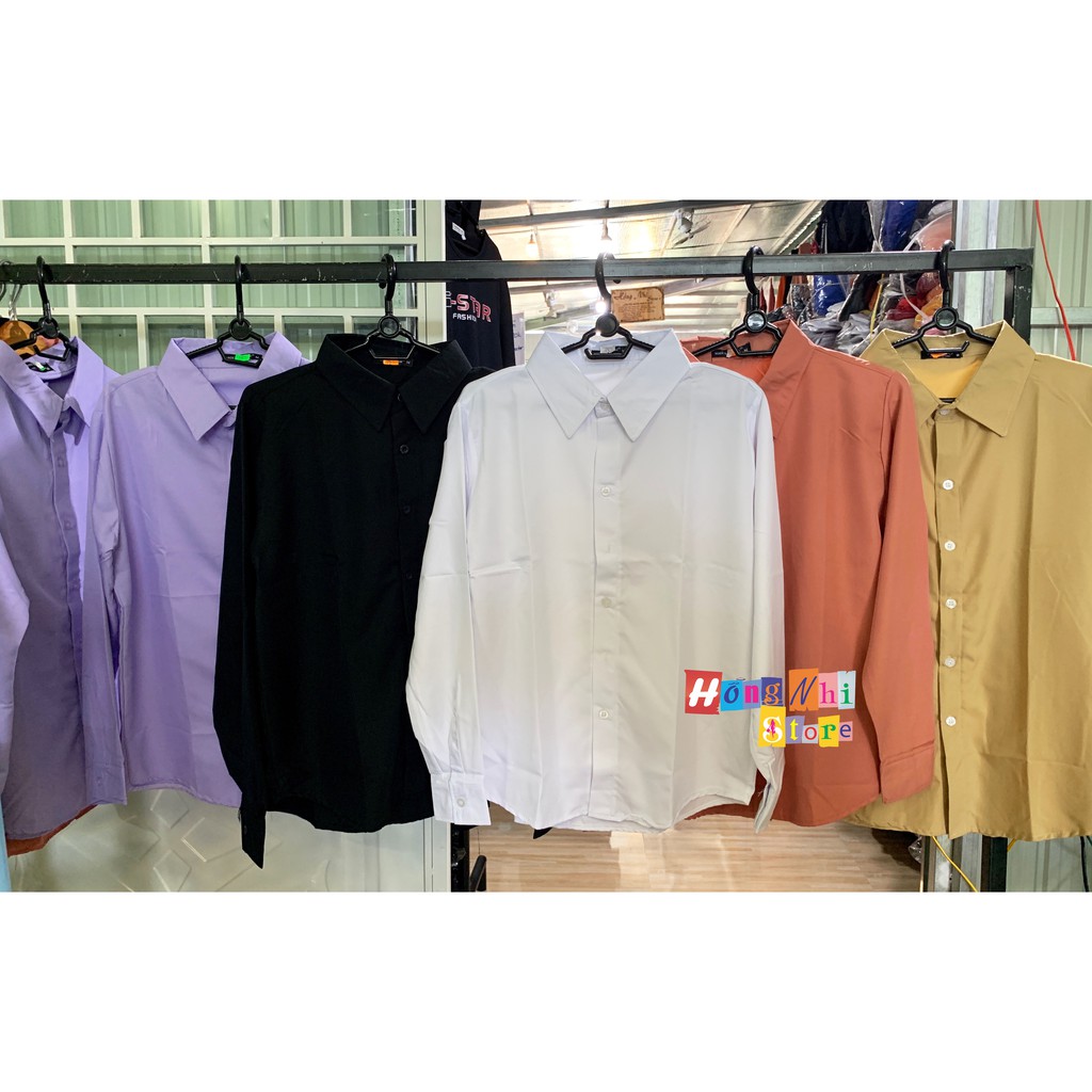 SƠ MI TRƠN DÁNG RỘNG BASIC UNISEX TAY DÀI MÀU ĐEN - MM | BigBuy360 - bigbuy360.vn