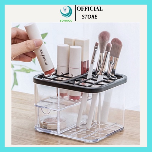 - Hộp đựng son, cọ trang điểm mica trong suốt