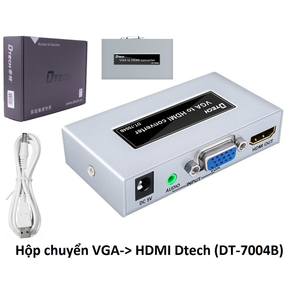Bộ chuyển đổi tín hiệu từ máy tính cổng Vga sang màn hình LCD cổng HDMI ( đi 1 chiều ) Dtech DT 7004B hàng chính hãng