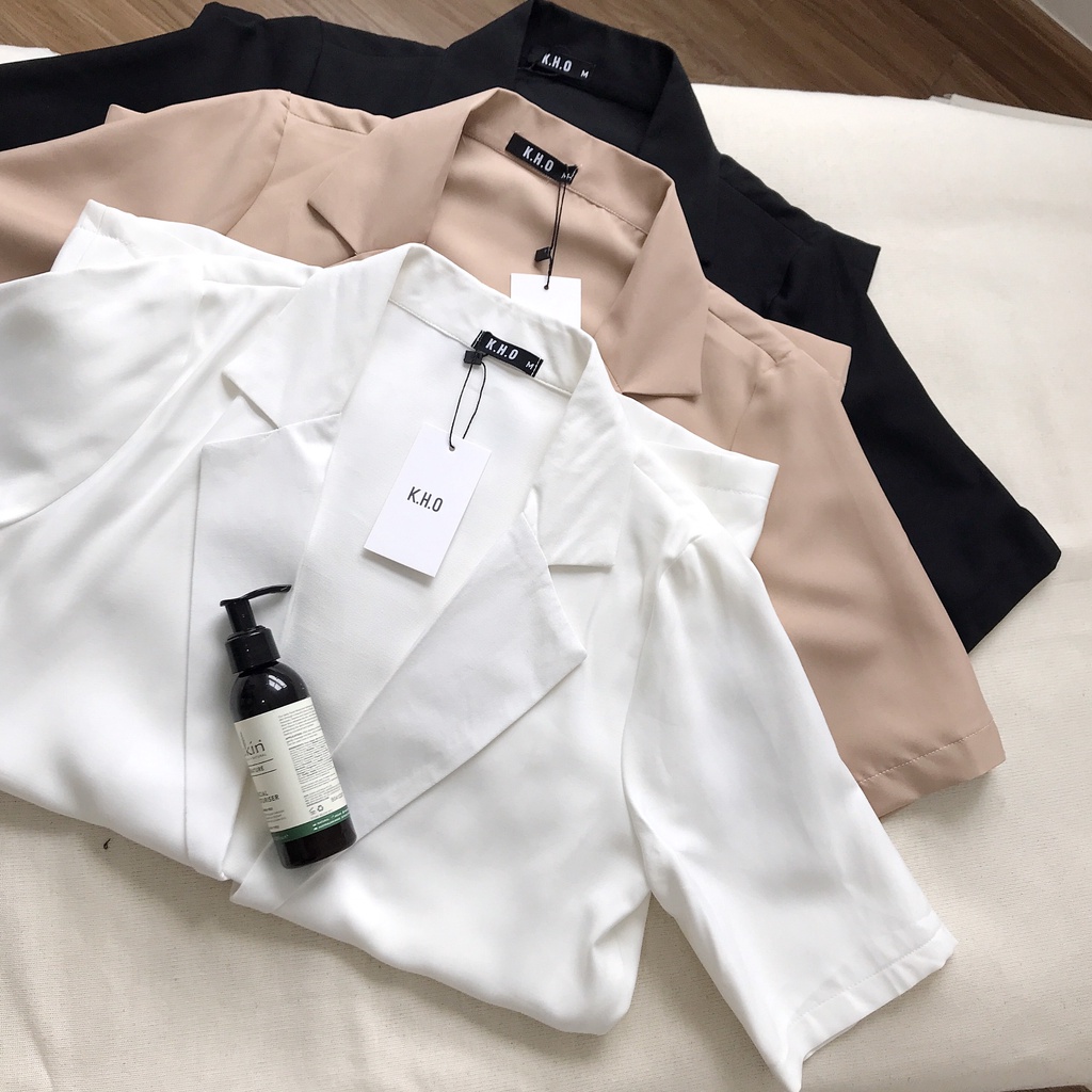 Áo blazer tay ngắn, vest nữ phong cách công sở phom suông 3 màu, có túi nắp, dễ mặc đi làm đi chơi