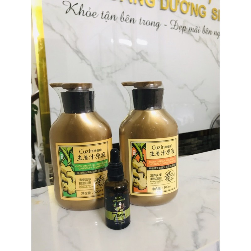 Cặp dầu gội gừng Cuzin mềm mượt tự nhiên phục hồi tóc hư tổn