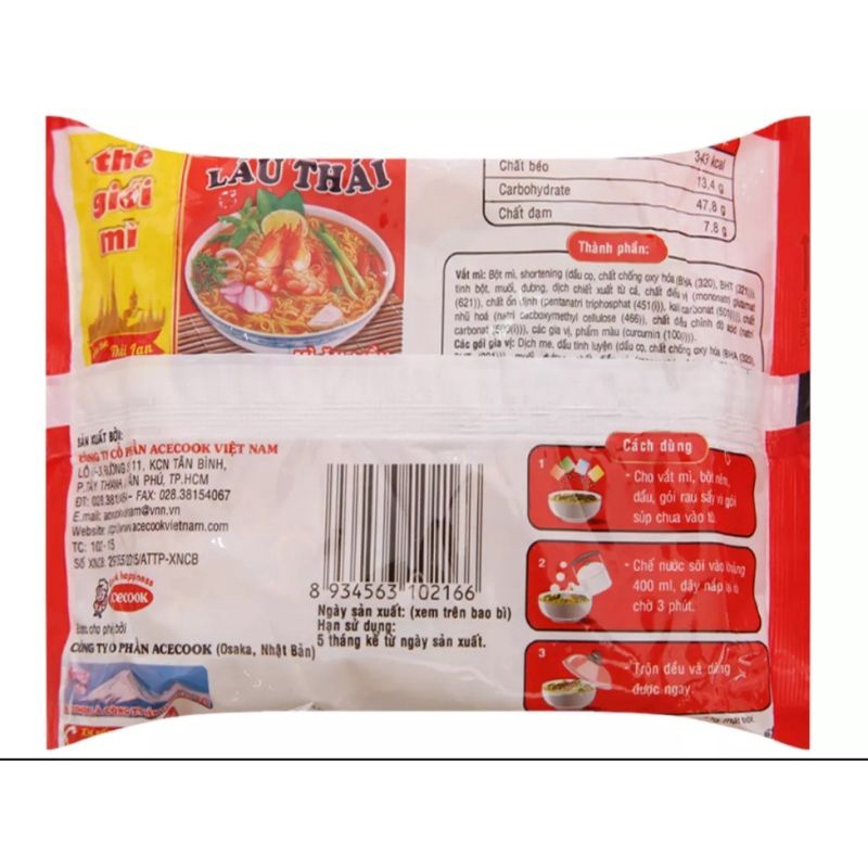 Combo 3 gói Mì Lẩu Thái vị tôm chua cay dai ngon date mới mẫu mới