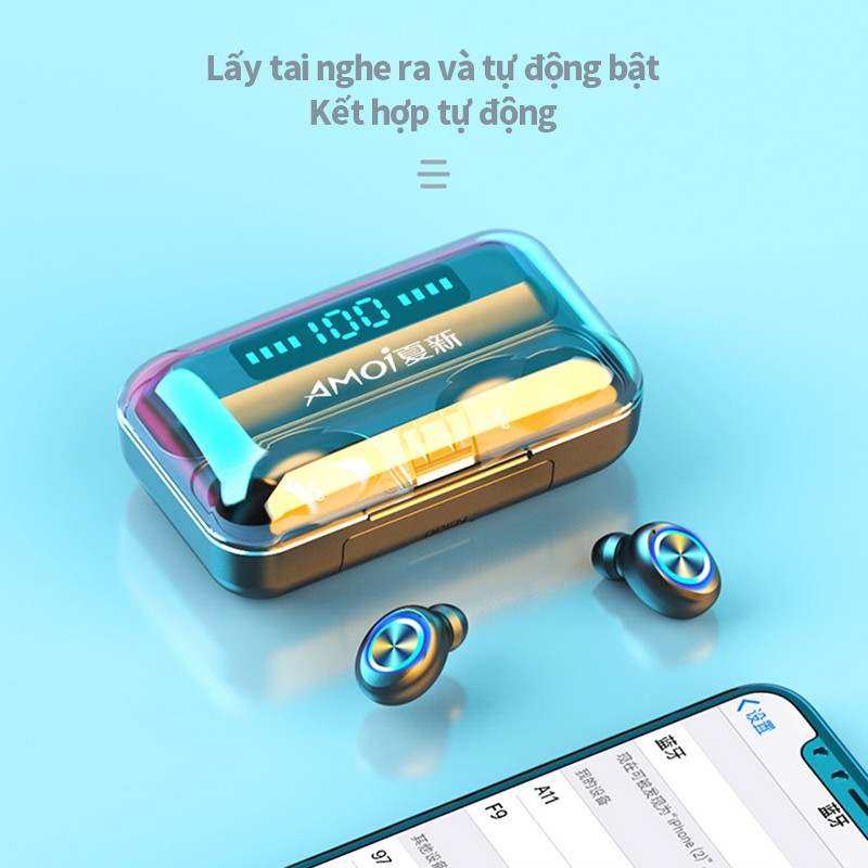 Tai nghe Bluetooth 5.0 Amoi F9 CD - LED dùng cho IPhone IOS Android