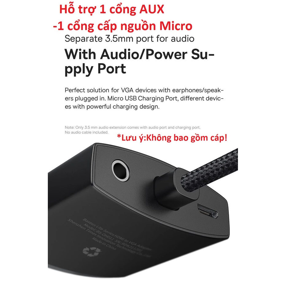 Đầu chuyển HDMI ra VGA hỗ trợ Audio Baseus Lite Series BS-OH011 (Bản AUX)