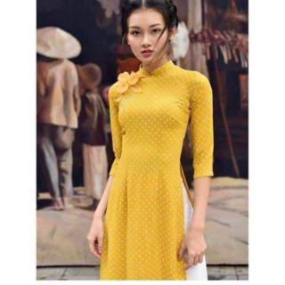 Áo dài bộ chấm bi
