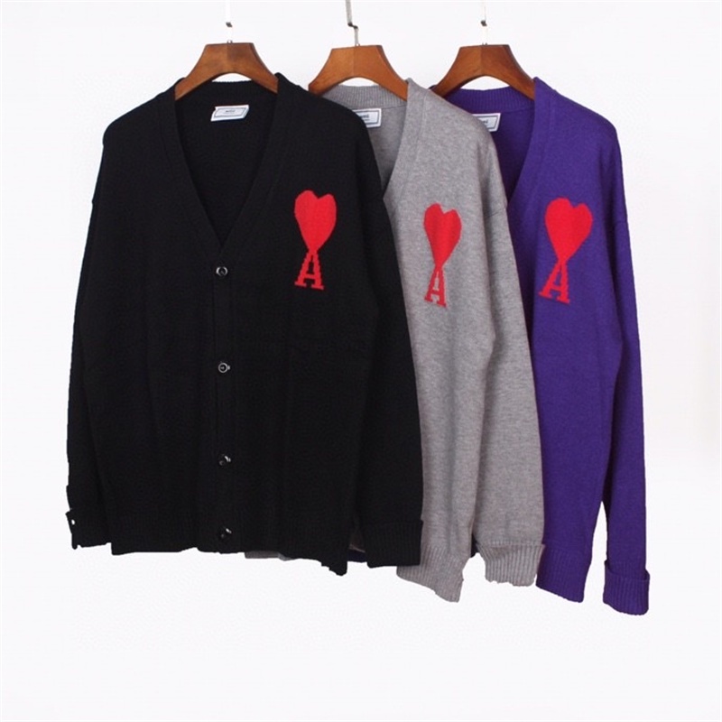 Áo Khoác Cardigan Dệt Kim Thêu Chữ Ami Cho Cặp Đôi