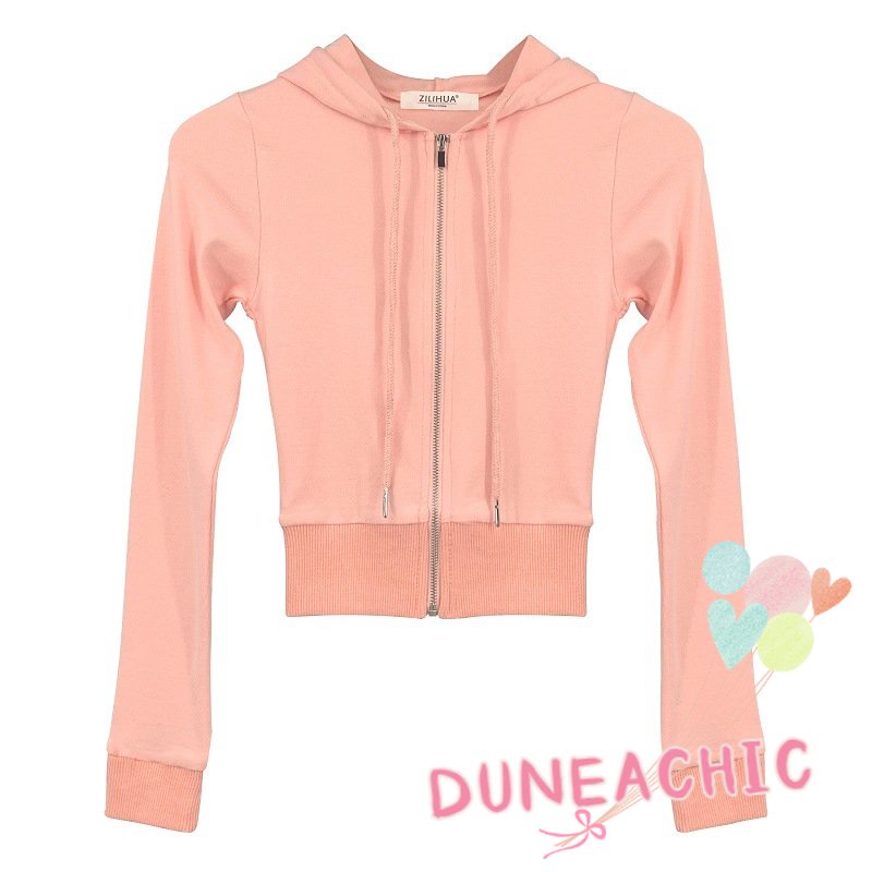 DUNEA Áo Khoác Len Có Mũ Trùm Phối Khóa Kéo Thiết Kế Quyến Rũ Dành Cho Nữ