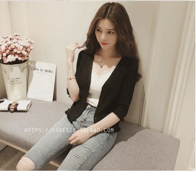 Áo khoác len cardigan mỏng tay lỡ dáng ngắn thiết kế đơn giản sang trọng AKL06