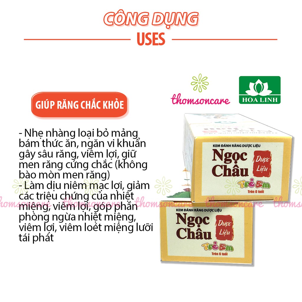 Kem đánh răng cho bé từ thảo dược - Ngọc Châu - Tuýp 70g - cho trẻ từ 6 tuổi, giai đoạn thay răng sữa