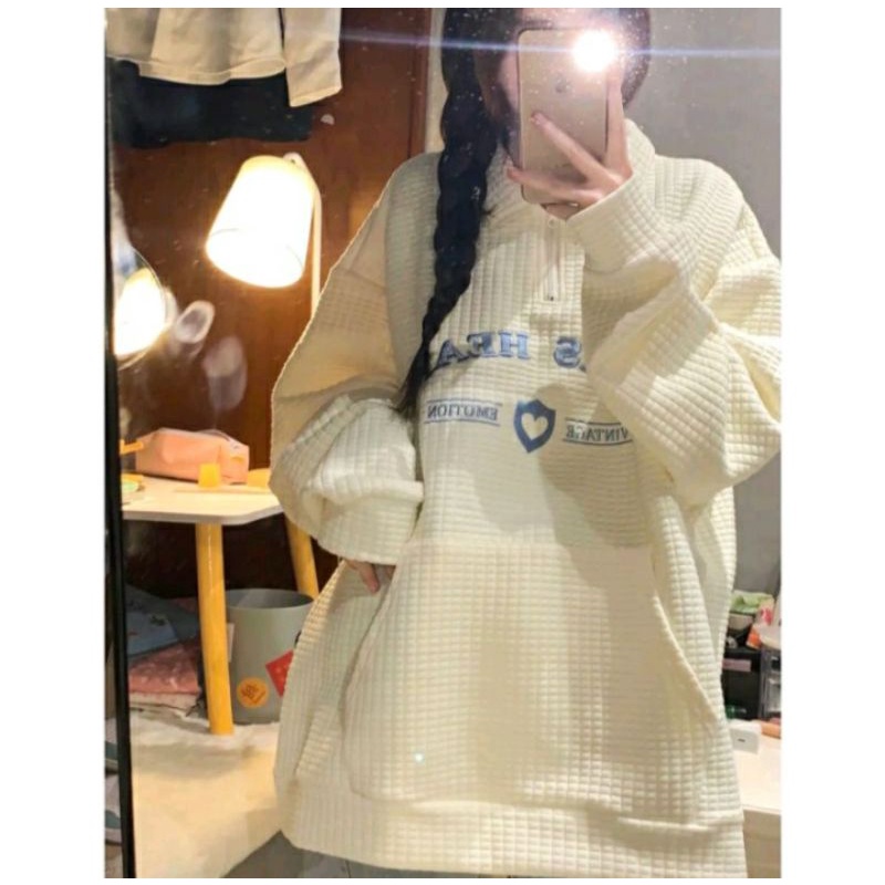 Áo sweater thêu Louis Heart vải xốp khóa kéo 🍥