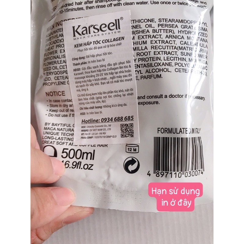 Dầu hấp ủ tóc Kem ủ tóc karseell collagen Maca túi 500ml