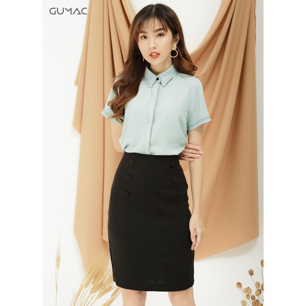 Chân váy phối nút bọc GUMAC CV09960_DEN