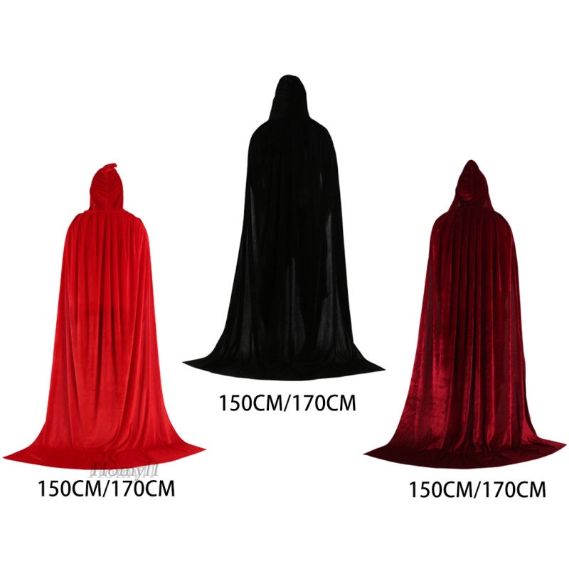 1 áo choàng phù thủy có mũ trùm đầu bằng vải nhung dùng hóa trang Halloween [Homyl1]​​Trang phục lễ hội màu đen 150cm | BigBuy360 - bigbuy360.vn