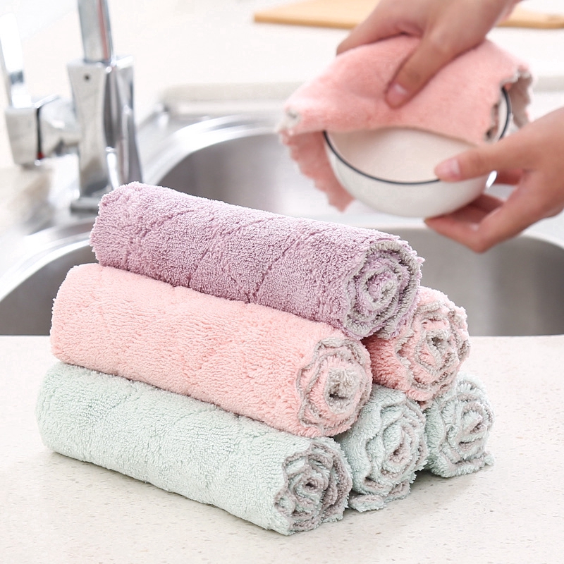 Khăn lau bát đĩa nhà bếp dày hai mặt không dính không rụng lông hình chữ nhật 25*15cm