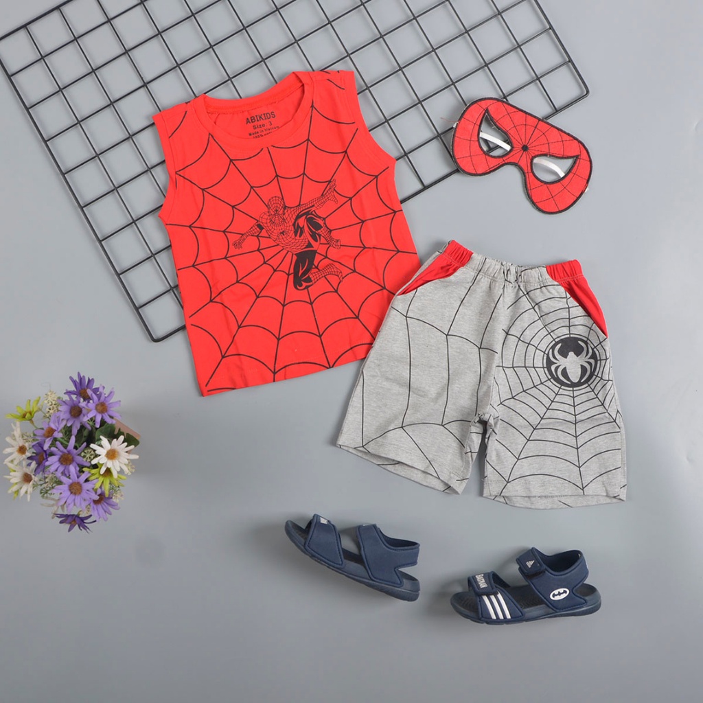 Đồ Bộ Sát Nách Bé Trai Phối Nhện Kèm Mặt Nạ