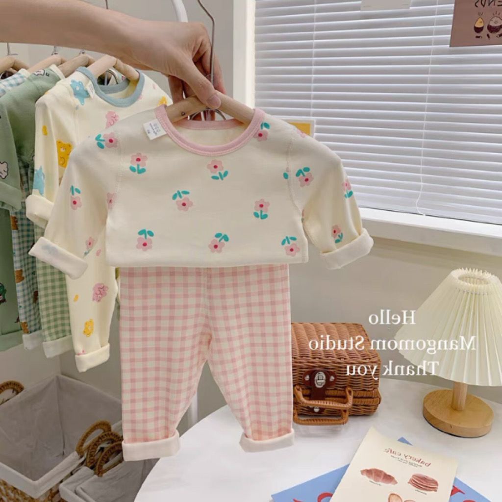 [Hàng Mới Về] Bộ Đồ Ngủ Bằng Cotton Nguyên Chất Dài Tay Thoáng Khí Thoải Mái Thời Trang Mùa Thu Cho Bé Gái