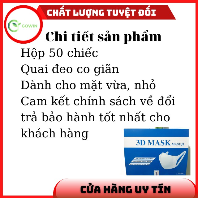 [Sale 3 ngày] Khẩu Trang 3D Mask  Masuji Xuân Lai Công nghệ Nhật Bản Hộp 50 Chiếc Lọc khuẩn Lọc Mùi Êm Mềm Mại | BigBuy360 - bigbuy360.vn