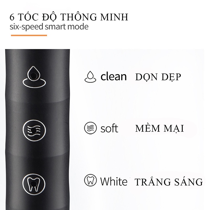 Bàn chải điện sạc USB bàn chải đánh răng điện tự động 6 chế độ cao cấp chống nước chống rung vệ sinh răng miệng cực sạch