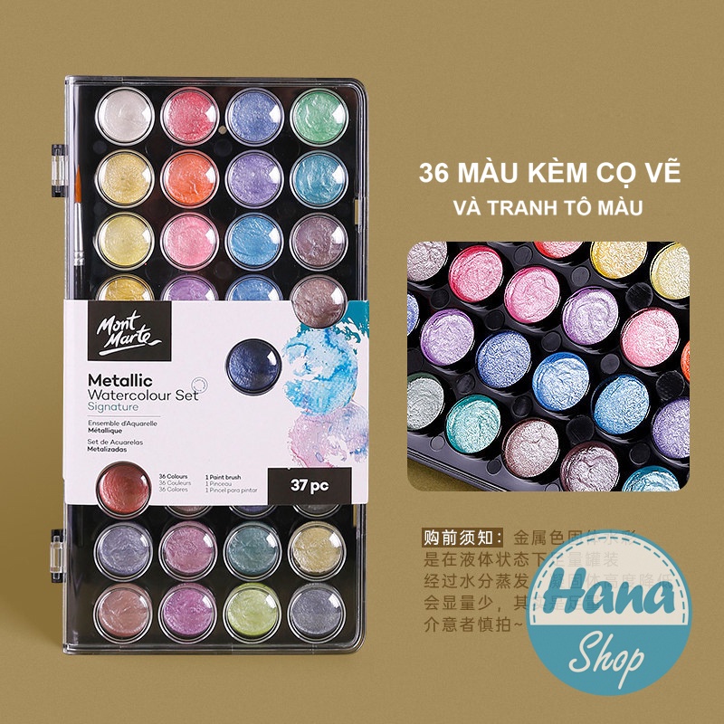 Màu nước Nhũ cao cấp solid water color- 36 màu kèm cọ vẽ và tranh tô màu