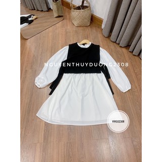 [Ảnh thật/Sẵn]Set váy baby doll thắt nơ eo siêu xinh