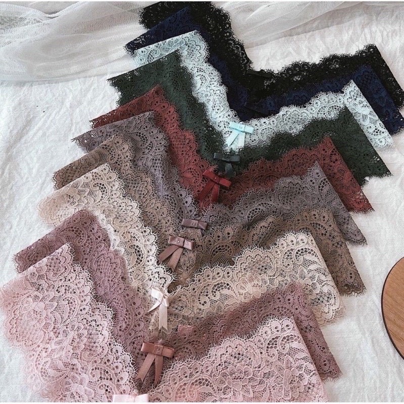 Quần lót ren nữ lọt khe chữ Y ren mềm mại hoạ tiết đính nơ nhỏ sexy quyến rũ 8003