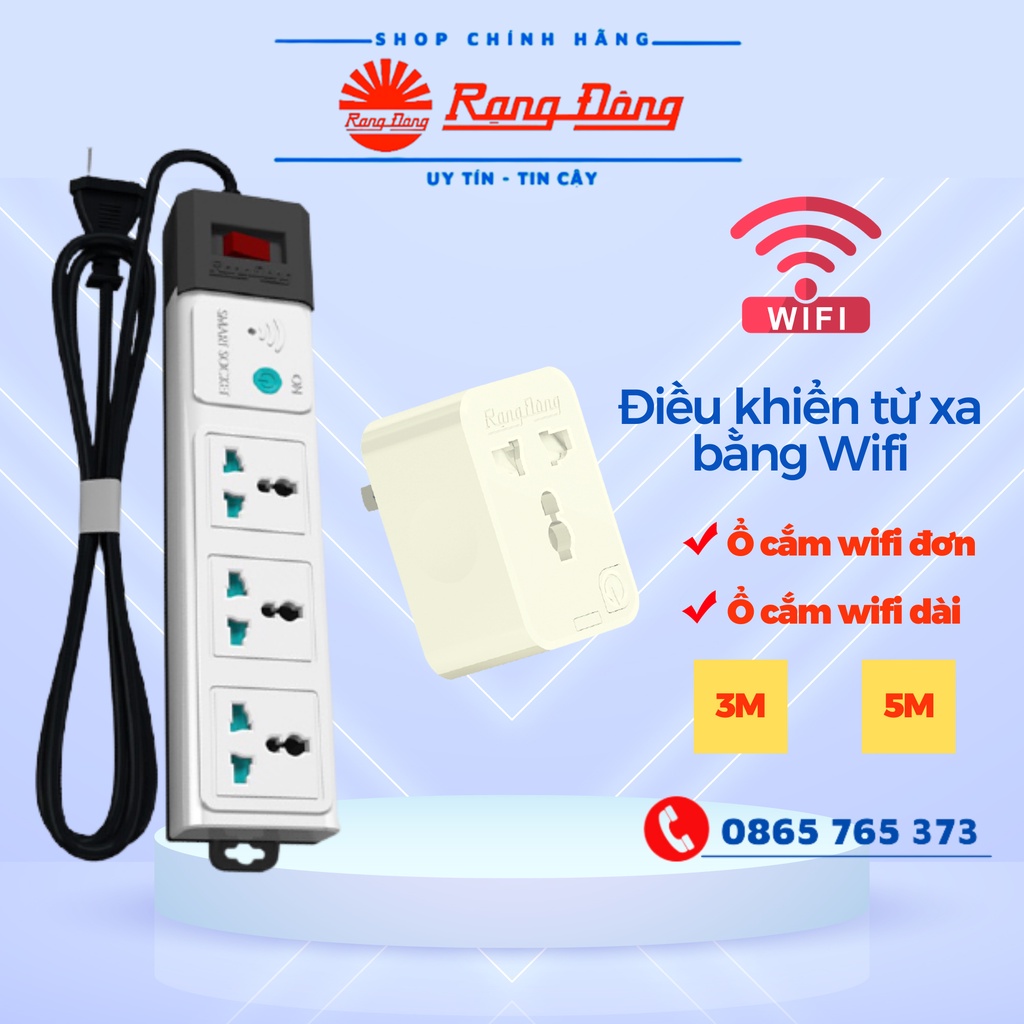 Ổ cắm điện thông minh Rạng Đông điều khiển từ xa bằng Wifi, dây dài 3 mét, 5m, ổ cắm đơn tương thích