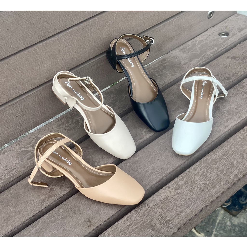 Giày cao gót slingback Anmoldels mũi vuông gót vuông cao 3 phân đủ màu