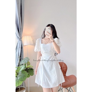 Váy Trắng hở eo rút dây cổ vuông siêu đẹp