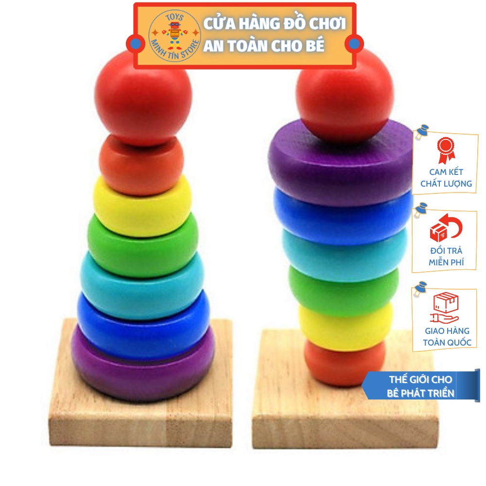Đồ chơi tháp gỗ ⚡ GIÁ TỐT NHẤT ⚡ Tháp xếp chồng 7 sắc cầu vồng, đồ chơi gỗ phát triển trí tuệ, phát triển tư duy sớm