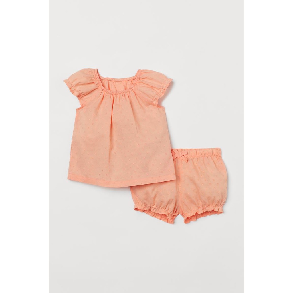 Bộ vải cotton ngắn màu hồng cam, Hờ mờ US săn SALE