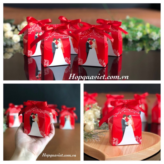 Set 50 hộp quà cưới dâu rể kèm nơ ruy băng làm quà cảm ơn tiệc cưới | BigBuy360 - bigbuy360.vn