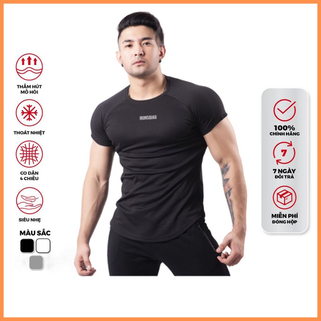 Áo Thun Thể Thao Nam Ôm body IRONSQUAD Áo Cổ Tròn Tập Gym Thun Lạnh Co Dãn Thấm Hút Tốt Co Dãn 4 Chiều