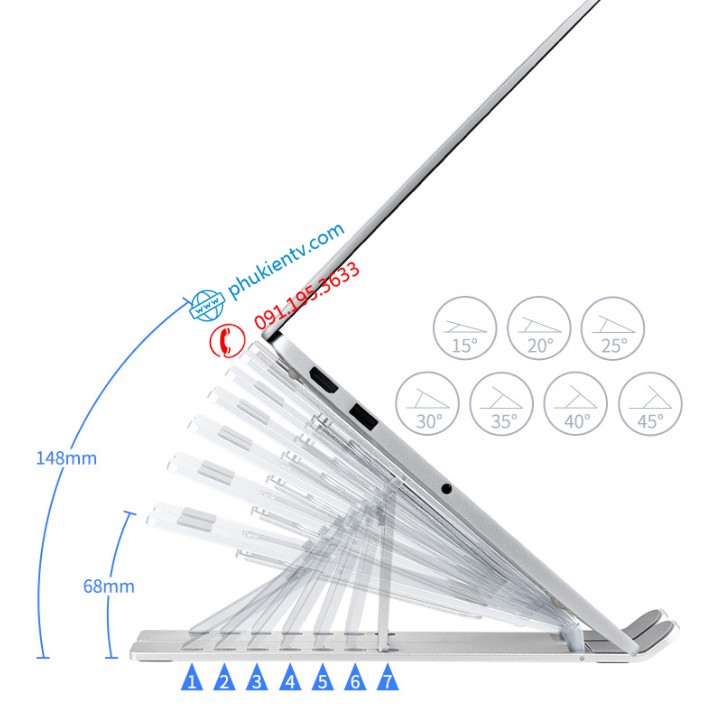 Giá đỡ Laptop - MacBook - Ipad bằng hợp kim nhôm có thể điều chỉnh độ cao, gập lại được - Kệ để Laptop tản nhiệt tốt