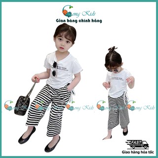 【10-20KG】Bộ đồ bé gái VẢI COTTON LOẠI 1, áo rút dây, quần ống sớ họa tiết kẻ xinh yêu. Set đồ bé gái 3 tháng đến 4 tuổi