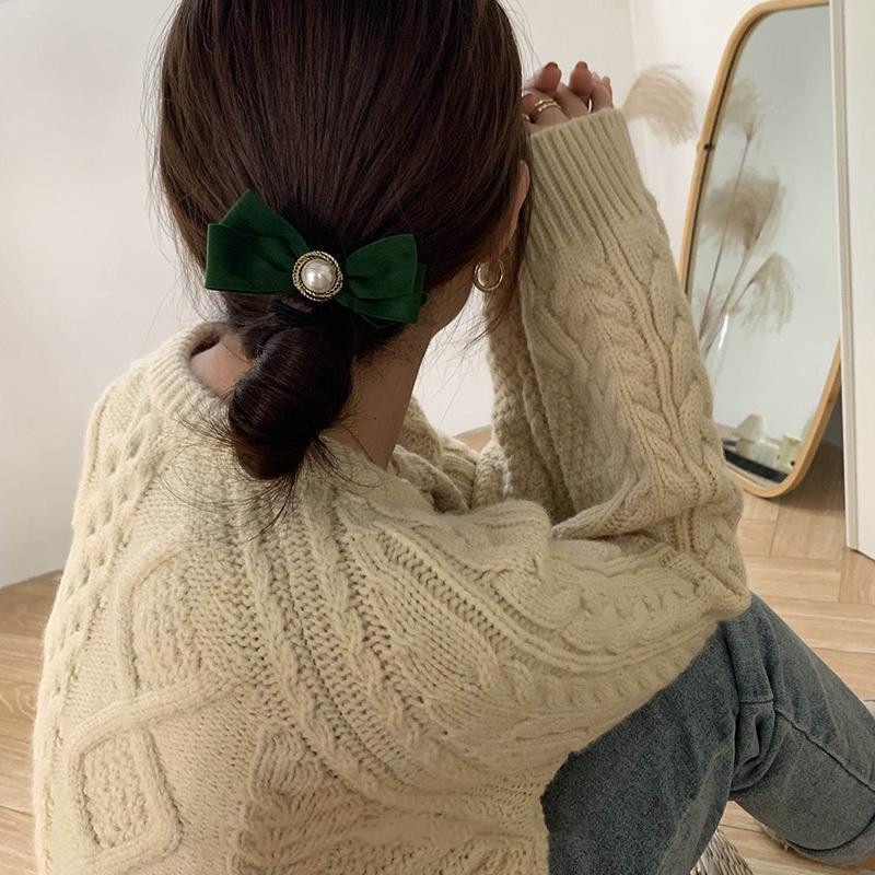 Kẹp tóc nơ đính ngọc trai giả thanh lịch thời trang